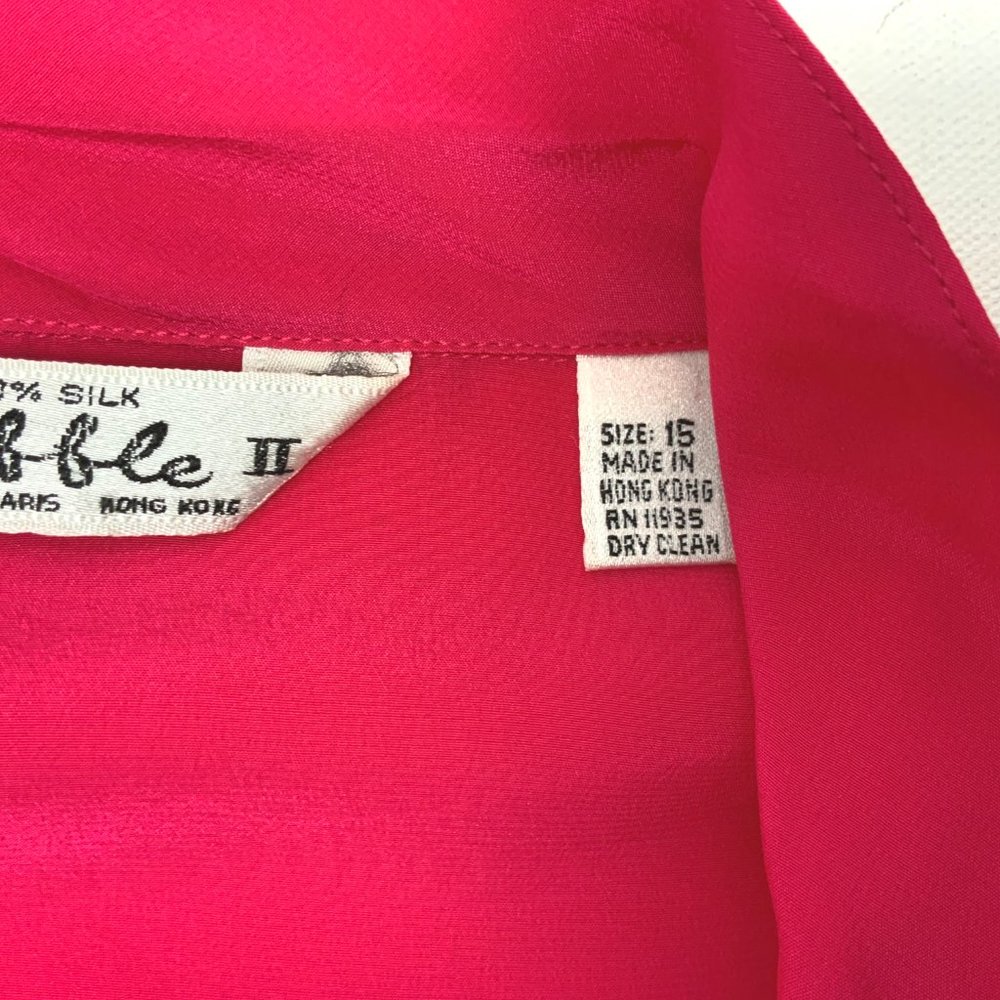 Rabble II 100% Silk Puff Long Sleeve Button Up Blouse Fuchsia/Hot Pink Medium - Picture 8 of 16